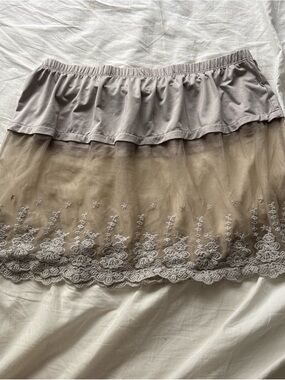 Women's Taupe Lace Trim Layered Mini Skirt
